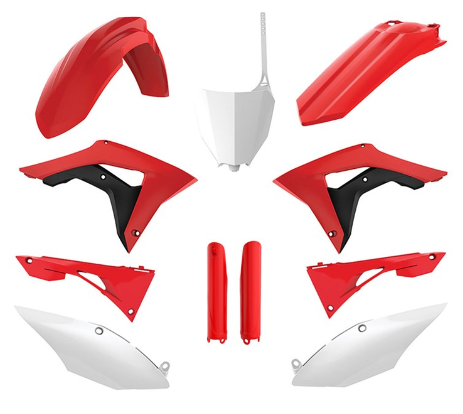 BOX KIT INC FORK GUARDS HONDA CRF250R 18-21, CRF450R 17-20. CLICK FOR COLOUR OPTIONS.