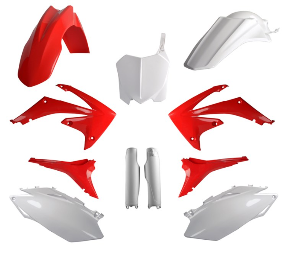 BOX KIT INC FORK GUARDS HONDA CRF250R 2010 ONLY, 450R 09-10 RED/WHITE STANDARD