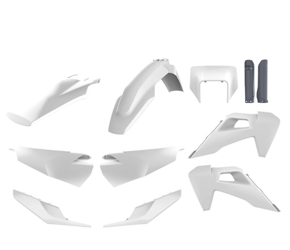 BOX KIT INC FORK GUARDS HUSQVARNA TE150-300, FE250-501 20-23. CLICK FOR COLOUR OPTIONS.