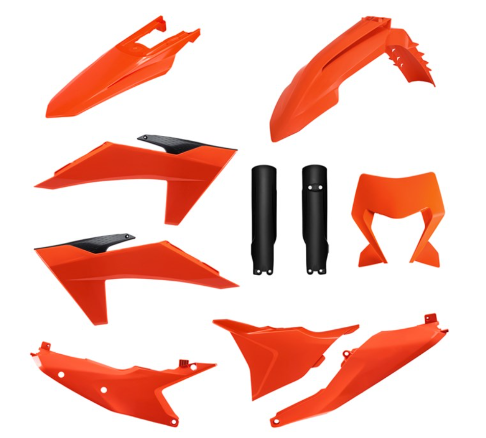 BOX KIT ENDURO INC FORK GUARDS & HEADLIGHT MASK KTM EXC/EXC-F 24-25. CLICK FOR COLOUR OPTIONS.