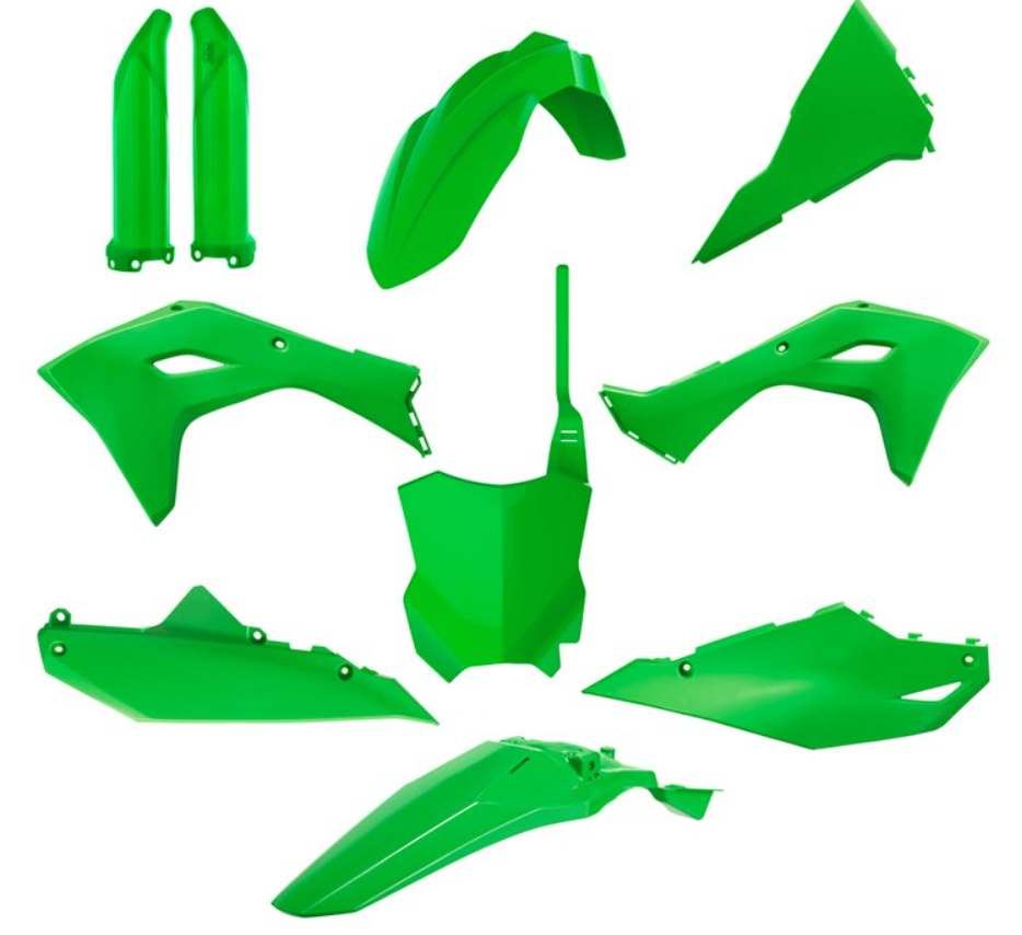 BOX KIT INC FORK GUARDS KAWASAKI KX250F 2025, KX450F 24-25 OEM. CLICK FOR COLOUR OPTIONS.