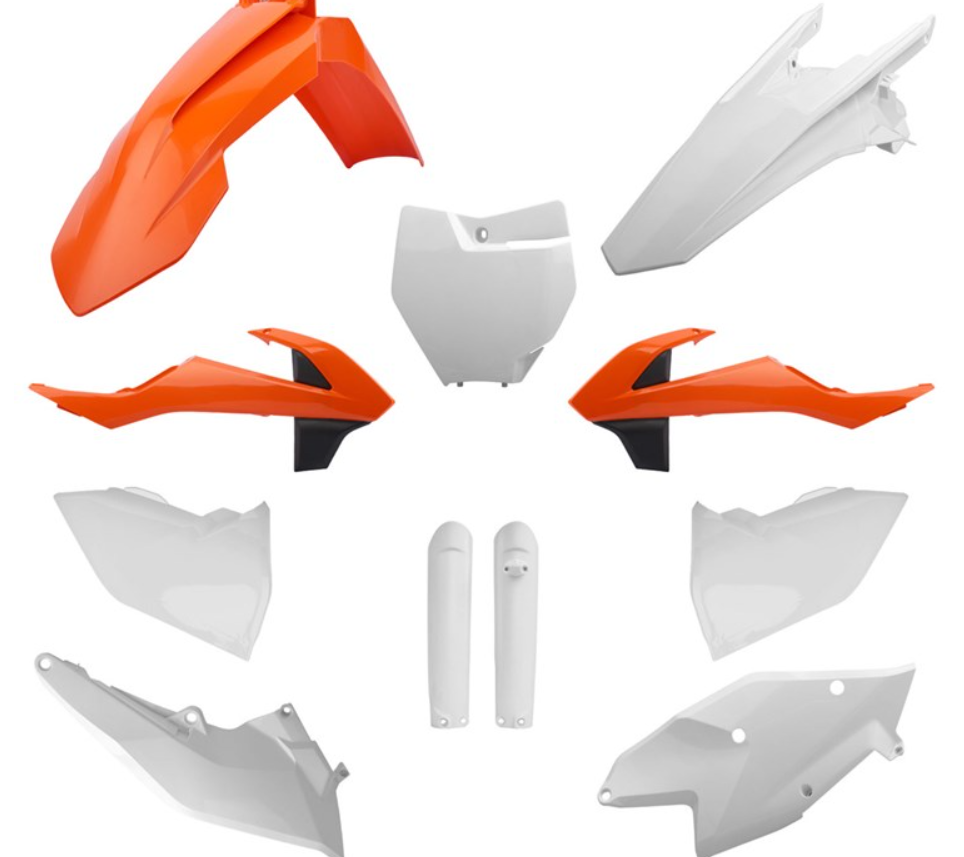 BOX KIT INC FORK GUARDS KTM SX/SX-F/XC/XC-F 16-18, SX250 17-18. CLICK FOR COLOUR OPTIONS.