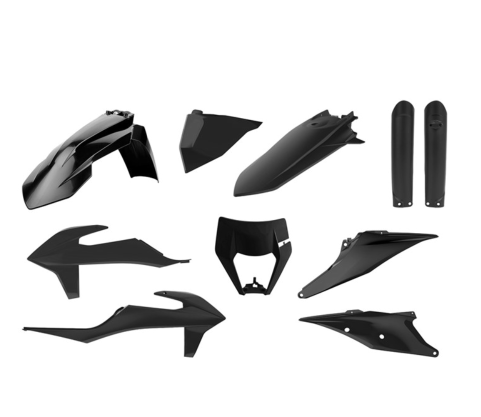 BOX KIT ENDURO INC FORK GUARDS & HEADLIGHT MASK KTM EXC/EXC-F 20-23. CLICK FOR COLOUR OPTIONS.